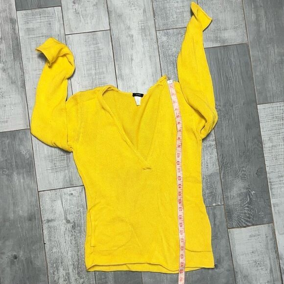90s Y2K J Crew Sweater V Neck Canary Yellow Cotton Pullover Pockets Relaxed S - Picture 8 of 8
